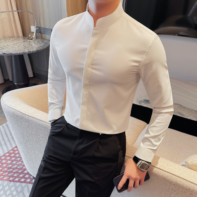 5115-P65立领衬衫男士暗扣长袖衬衣春季新款韩版修身衬衫,男装衬衫,电商B333