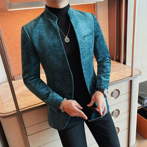 2009-P185 立领西装外套男士秋冬新款纯色商务休闲西服两粒单排扣图片