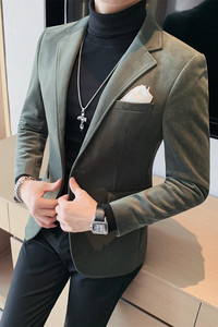 23569-P160 西装外套男士一粒单排扣西服 平绒休闲纯色单西后中叉图片