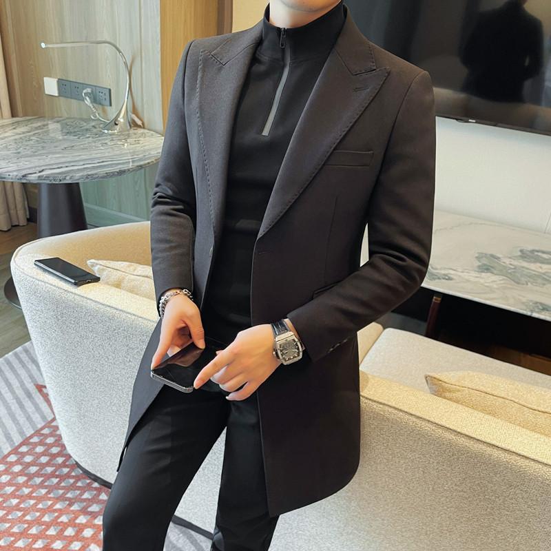 23686-P198加棉中长款西装西服外套单排扣风衣大衣,男装风衣,电商B333