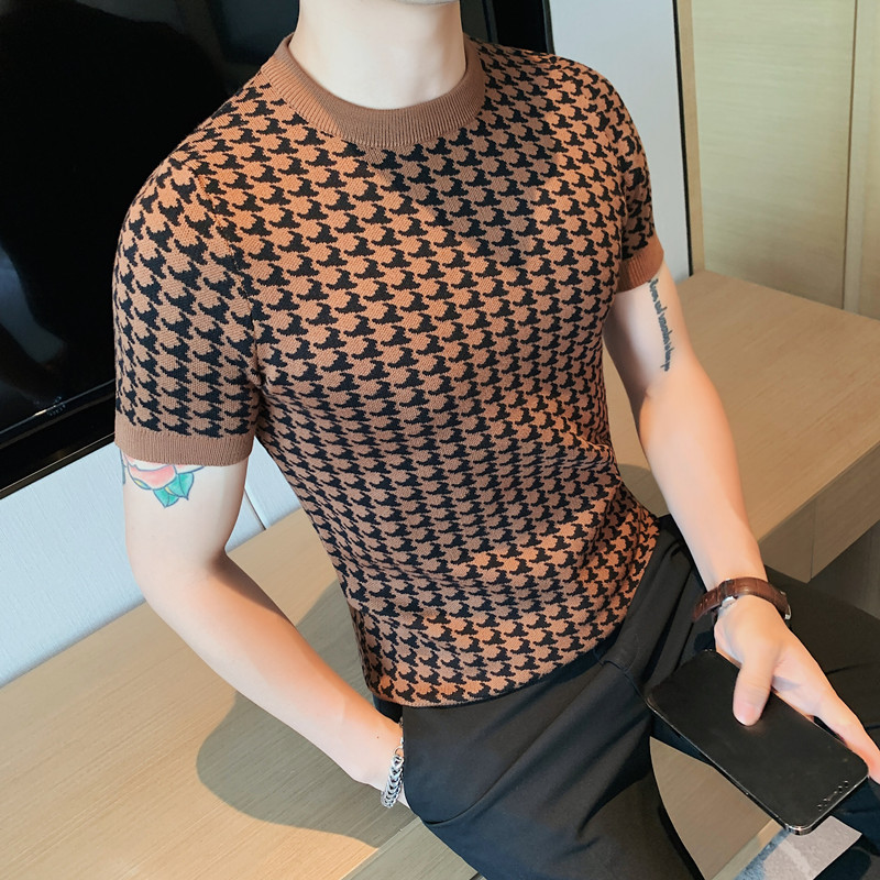 B105-P58圆领针织短袖T恤男士夏季潮流休闲针织衫打底衫,男装T恤,电商B333
