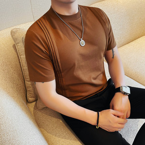 7519-P48 男士夏季新款休闲短袖T恤时尚百搭修身半袖圆领体恤图片