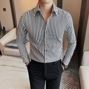 7772-P68 条纹衬衫男士秋冬长袖大领衬衣 商务休闲衬衫图片