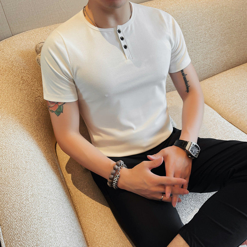 7708-特P4068圆领短袖POLO衫男士夏季新款纯色修身打底体恤,男装T恤,电商B333
