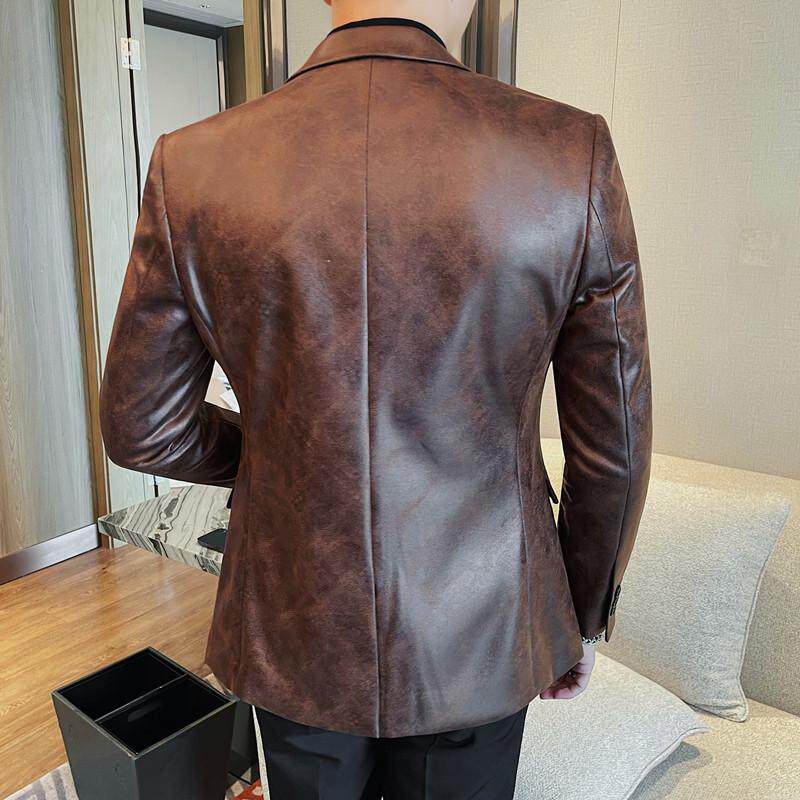 23672-P1652025新款单排扣皮西装外套秋冬季高级感修身男皮夹克,男装夹克,电商B333