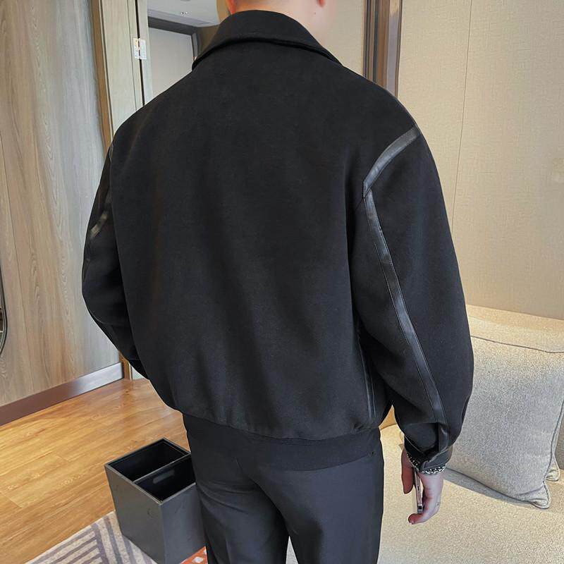 JK25003-P218小宽松毛呢夹克外套男士秋冬新款翻领拉链外套,男装夹克,电商B333