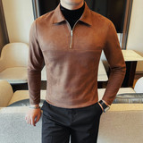 7928-P68拉链款假两件纯色长袖POLO领潮流帅气打底衫T恤，男装T恤，电商B333