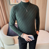 HM022-P68花编织半高领毛衣男士秋冬新款韩版修身中领，男装针织衫/毛衣，电商B333