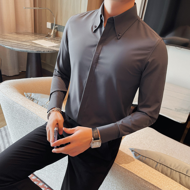3010-P58 新增两色 白衬衫男秋冬新款商务正装 休闲百搭纯色图片