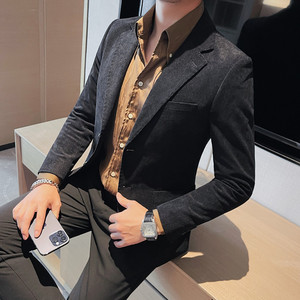 23581-P155 灯芯绒小西装外套男士修身潮流休闲帅气西服图片