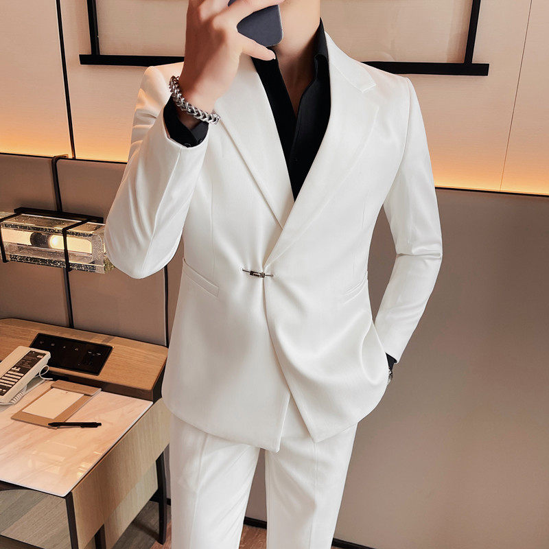 XF1032-P165 西服外套男士潮流休闲纯色帅气小西装外套白色图片