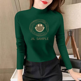 上衣打底衫 秋冬季 百搭显瘦修身 T恤时尚 女德绒半高领加厚保暖长袖