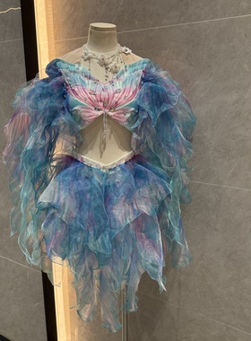 芸儿彩虹水舞衣表演鱼尾礼服梦幻重工刺绣纱裙拍摄海洋馆海边拍摄
