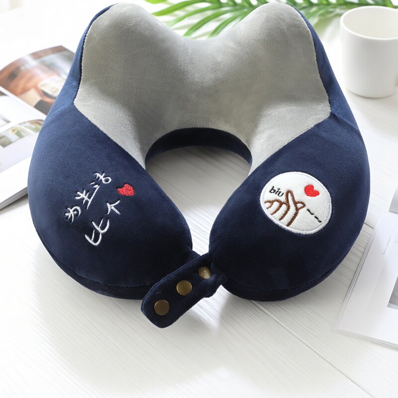 记忆棉卡通刺绣U型枕坐车高铁飞机护颈便携旅行颈枕脖子支撑神器