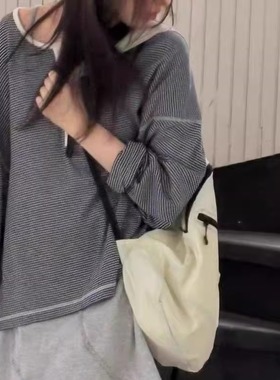 现货2025冬新款韩国东大门vi*plain亨利领撞色条纹长袖T恤上衣女