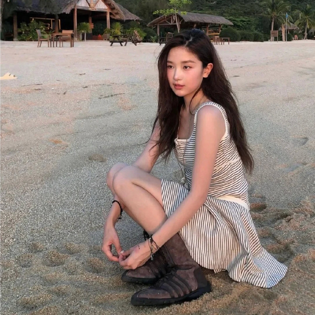现货2025夏季新款韩国东大门八奶条纹背心高腰裙裤套装女两件套