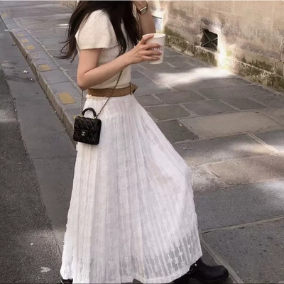 现货2025秋新款韩国东大门OB*ET韩系气质高腰显瘦蕾丝百褶半身裙