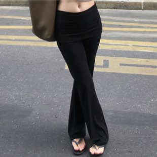女 ble高腰显瘦黑色休闲微喇长裤 现货2025秋新款 韩国东大门veget