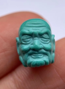 精品湖北十堰原矿绿松石雕刻达摩配珠