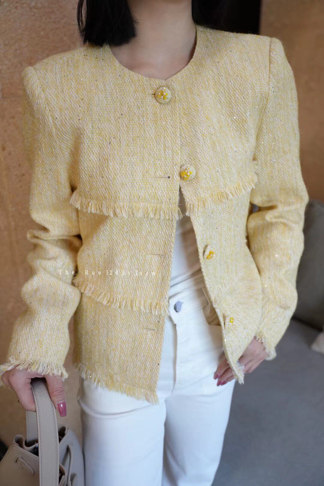 南油小众欧货2026春款小香名媛风短外套甜美减龄毛边长袖百搭上衣