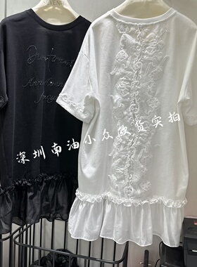 南油欧货2026夏新款时尚气质宽松版型后背蕾丝拼接荷叶边连衣裙女