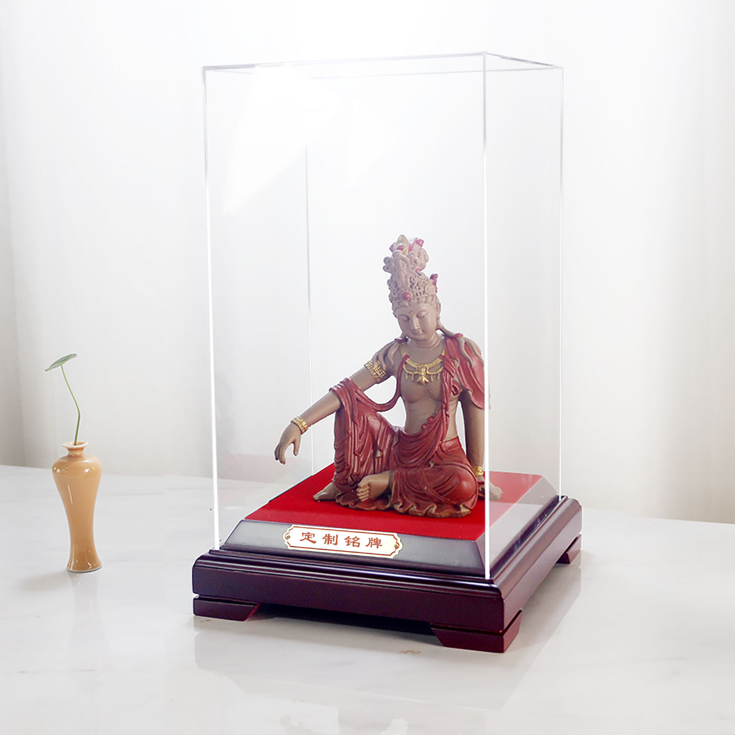 透明展示盒亚克力防尘罩工艺品摆件礼品盒黄金佛像罩展柜底座定制