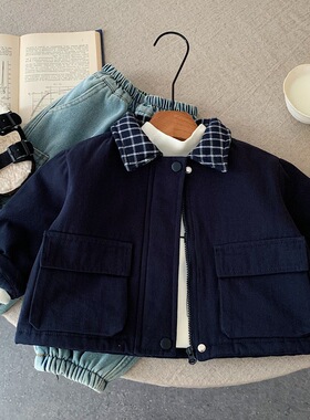 ch潮 韩国儿童夹棉夹克 2025冬季男女童宝宝棉服纯色加厚外套棉衣