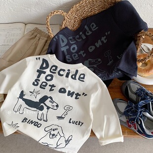 小插画~儿童柔软卡通长袖上衣 2026春男女童印花衫宝宝长袖打底衫