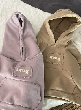 萌萌哒~韩国男女童字母连帽卫衣 冬季薄绒宽松休闲百搭洋气外套