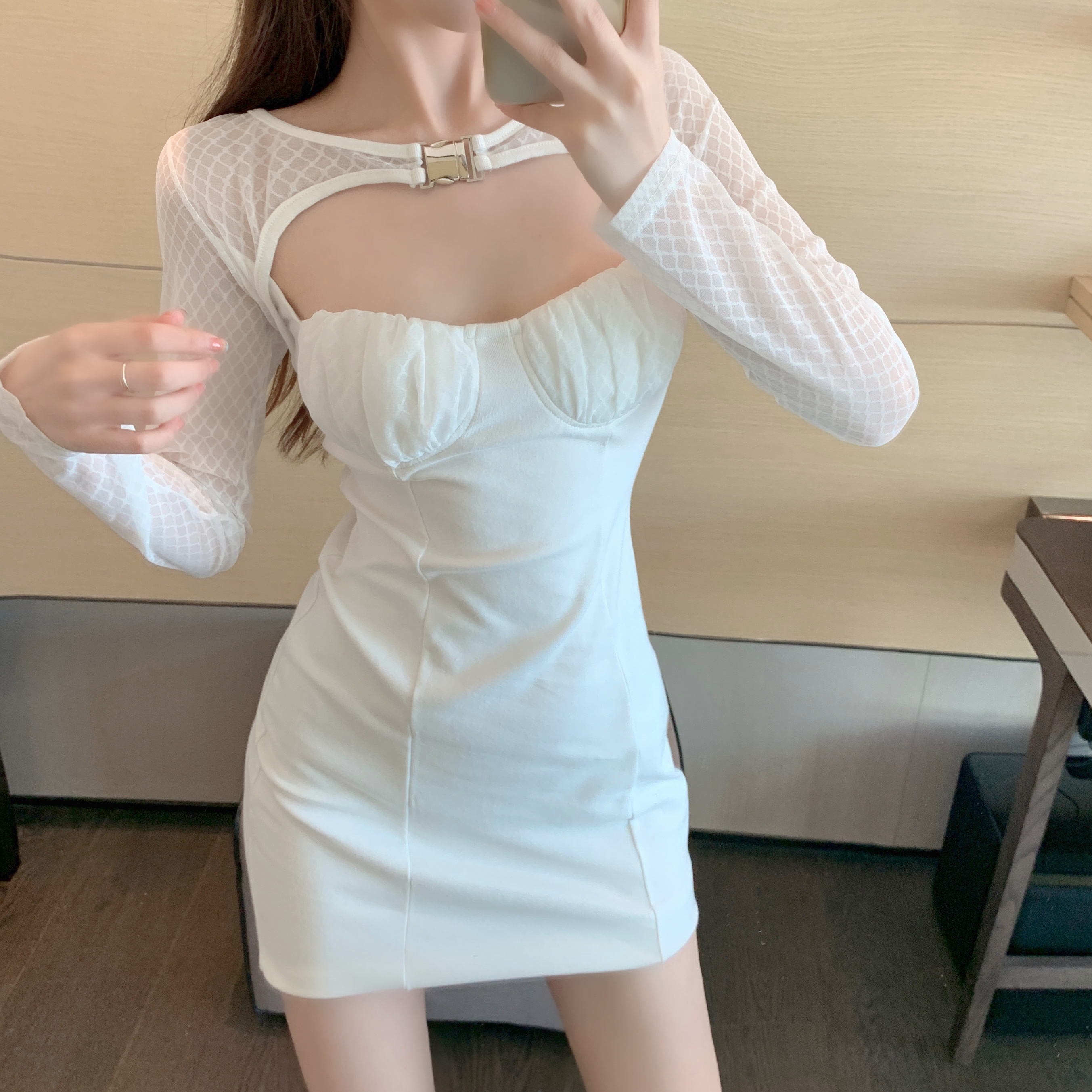 Real shot and real price new style careful machine sexy lace stitching bag buttock tight dress female