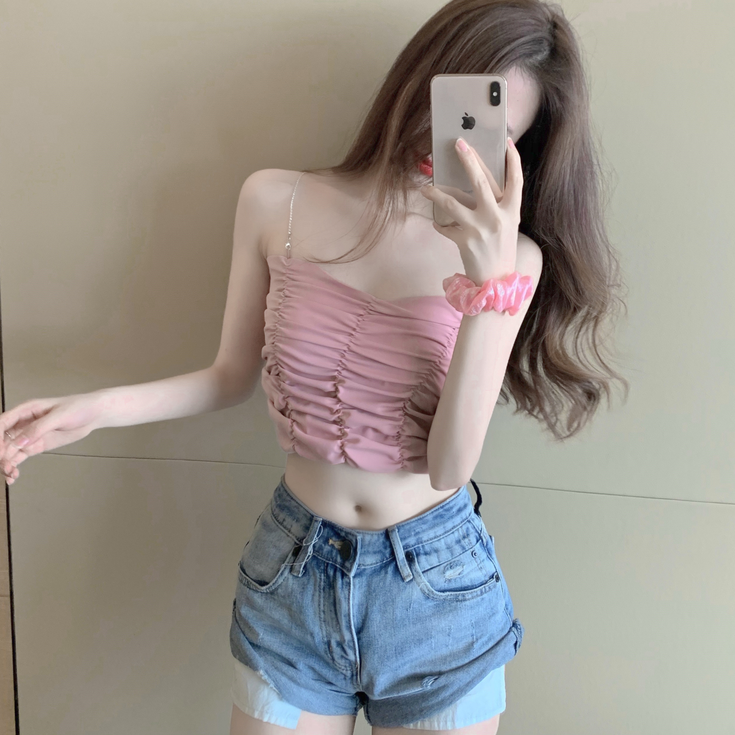 Real photo, real price, small sexy, off shoulder, diamond chain, halter vest, women's bottomed and versatile Bra Top