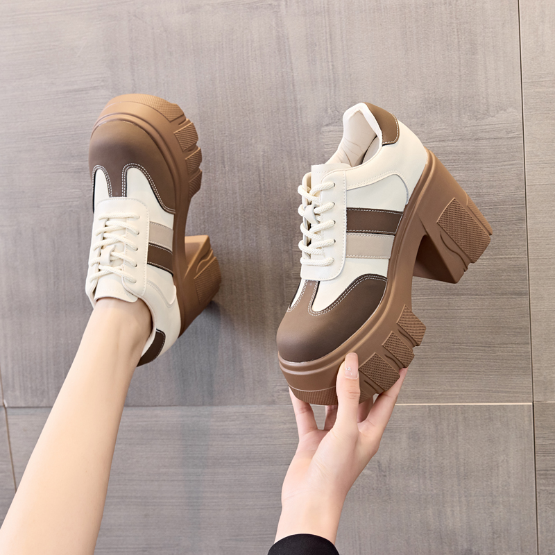 真皮12cm增高跟鞋女英伦小皮鞋2025新款小个子厚底松糕鞋春秋单鞋