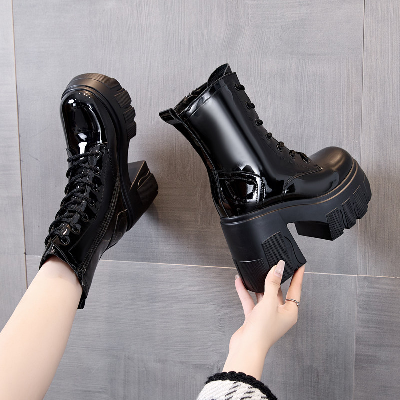 12cm增高跟马丁靴女小个子2025新款秋冬加绒真皮英伦粗跟中筒短靴,女鞋,马丁靴,淘宝优惠券,粉丝福利购,淘宝优惠卷