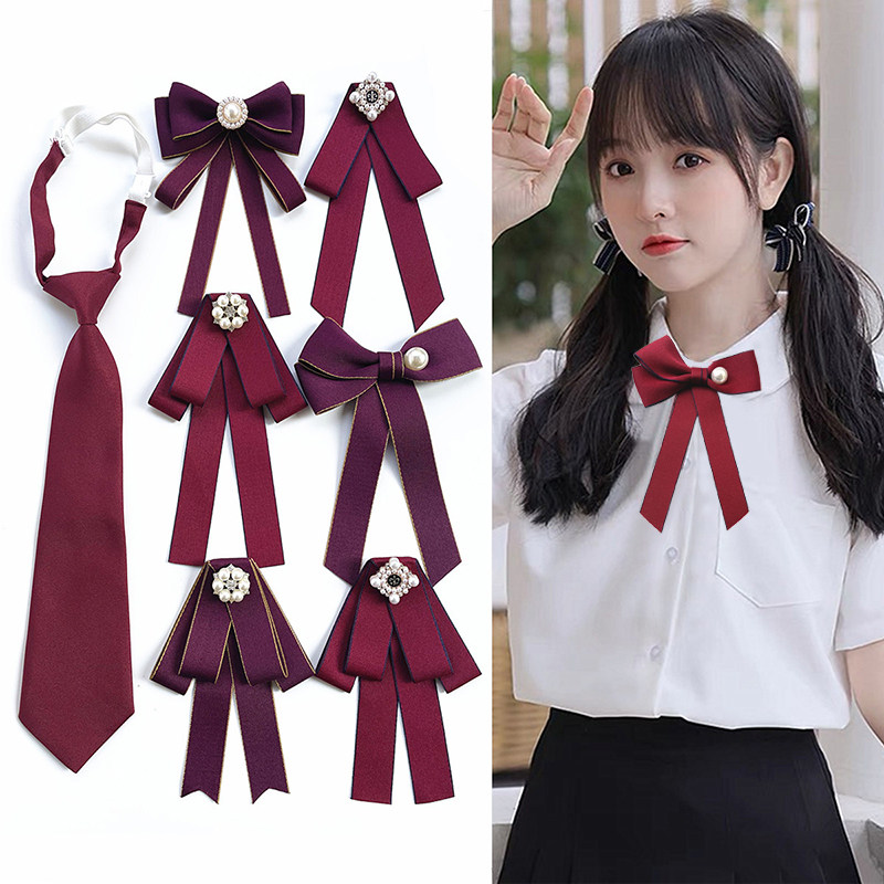 学士服领结蝴蝶结女红色毕业照白色衬衫领花jk学院风免打校服配饰图片