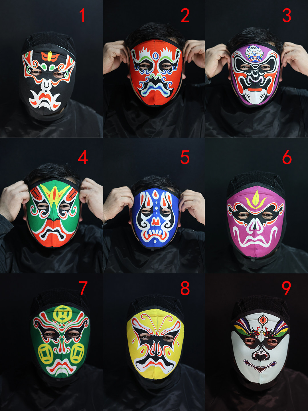 传统川剧变脸脸谱仿真丝机打脸谱超薄透气3D道具定制脸谱立体效果