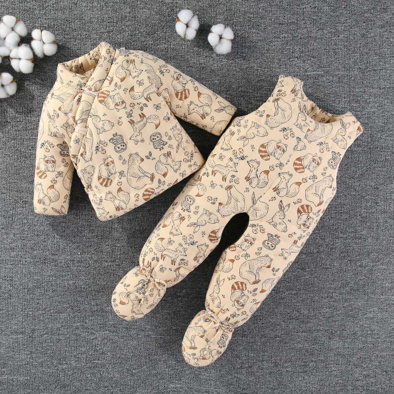 婴儿手工纯棉花棉衣套装秋冬季宝宝男女童偏襟包脚加厚冬装童装