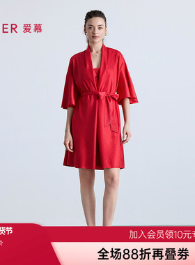 爱慕25秋冬睡衣女好事将近红品结婚睡袍AM48B601