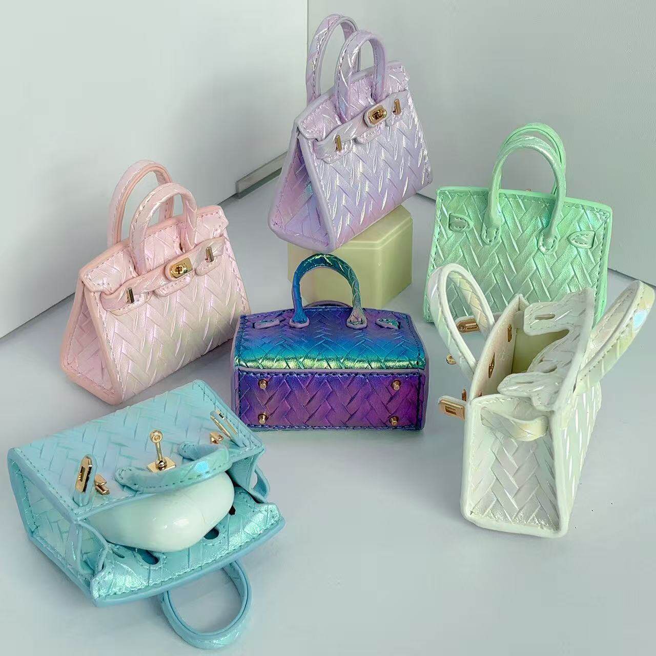 迷你pu铂金包挂件编织纹仿皮AirPods耳机包口红车钥匙包挂饰摆件