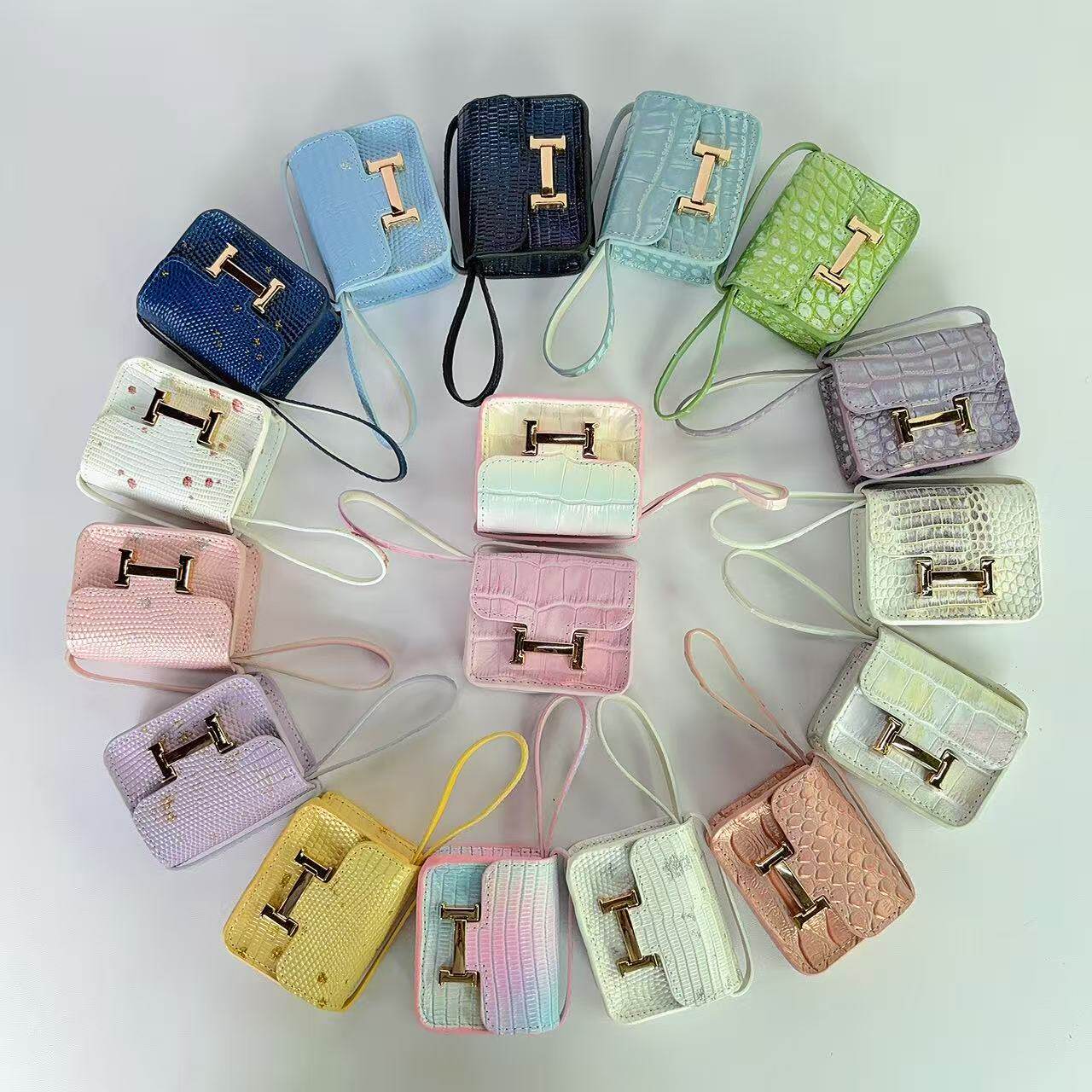 新款鳄鱼纹真皮康康包包时尚创意耳机包包挂件mini汽车钥匙扣挂饰