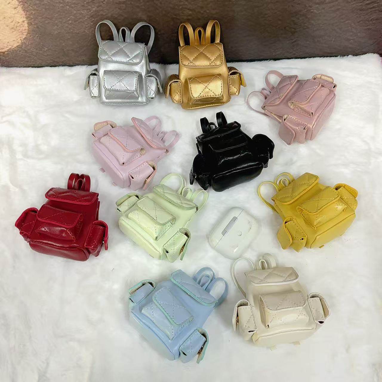 小香风菱格纹迷你双肩包包挂件