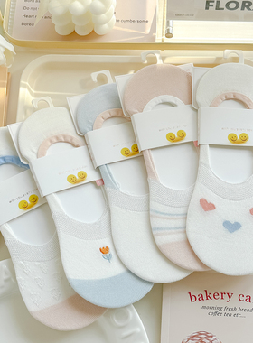 袜子女夏天薄款白色船袜女硅胶防滑不掉跟浅口莫代尔纯棉隐形透气