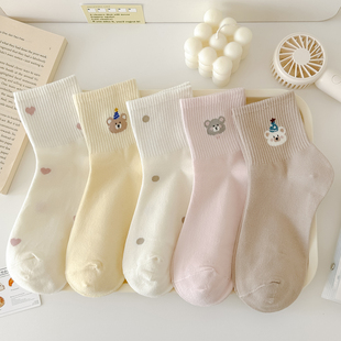 可爱卡通袜子女中筒袜春秋精梳棉透气简约百搭秋冬少女韩版 ins潮