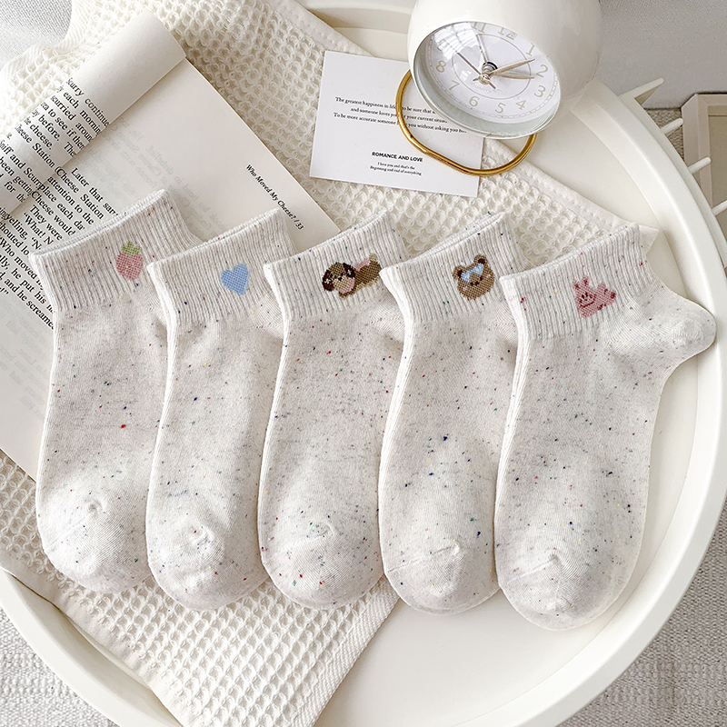 点纱春夏纯棉卡通女短袜舒适透气