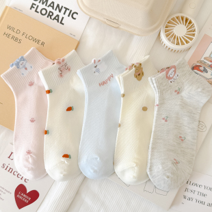 爆款 网面五彩立体动物袜子女短袜可爱卡通春夏薄款 棉袜透气26新款
