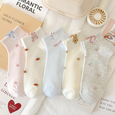 春夏网面透气薄款卡通女短筒棉袜