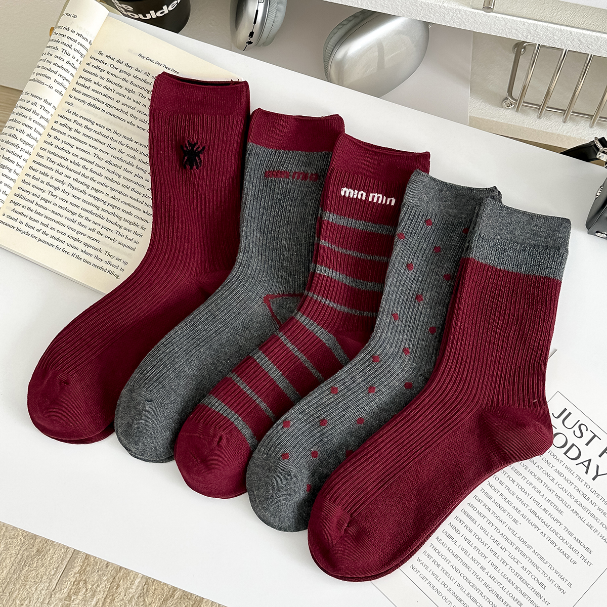 春秋高筒无骨袜子安哥拉纯棉女士