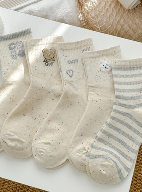 浅灰色点纱袜子女中筒袜春秋棉袜羽毛纱卡通女生运动秋冬甜美可爱