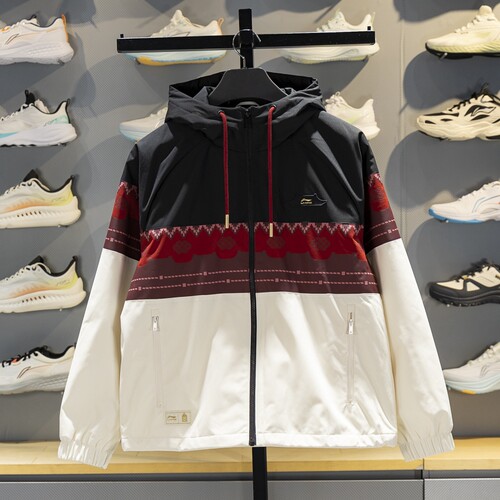 李宁拉链男子短款聚酯纤维棉服