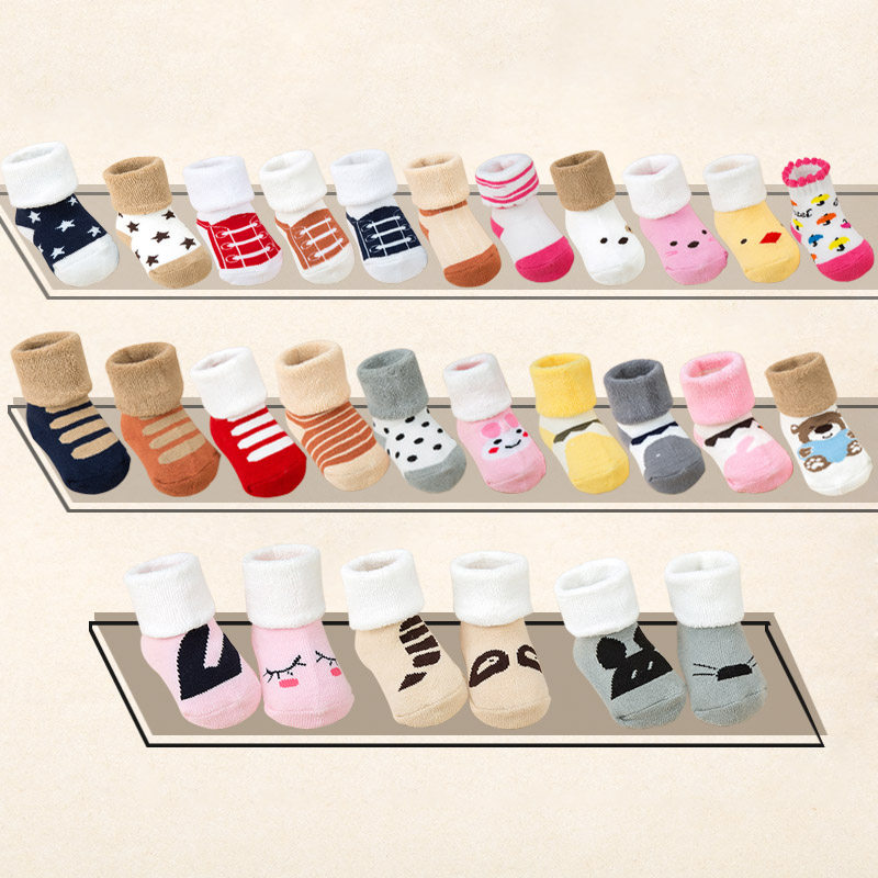 宝宝秋冬季袜子0-3岁婴儿毛圈袜儿童加厚卡通地板袜保暖韩版AB袜