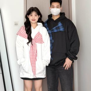 学院风蝴蝶结连帽慵懒小众设计感外套 卫衣美式 不一样特别 情侣装